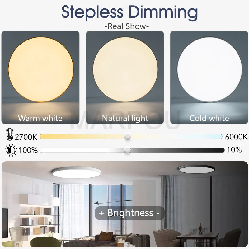 MARPOU Smart Ceiling Lamp LED Lamp for Bedroom Large Ceiling Lamps LED Lights with Remote Control Dimmable LED Lights for Room