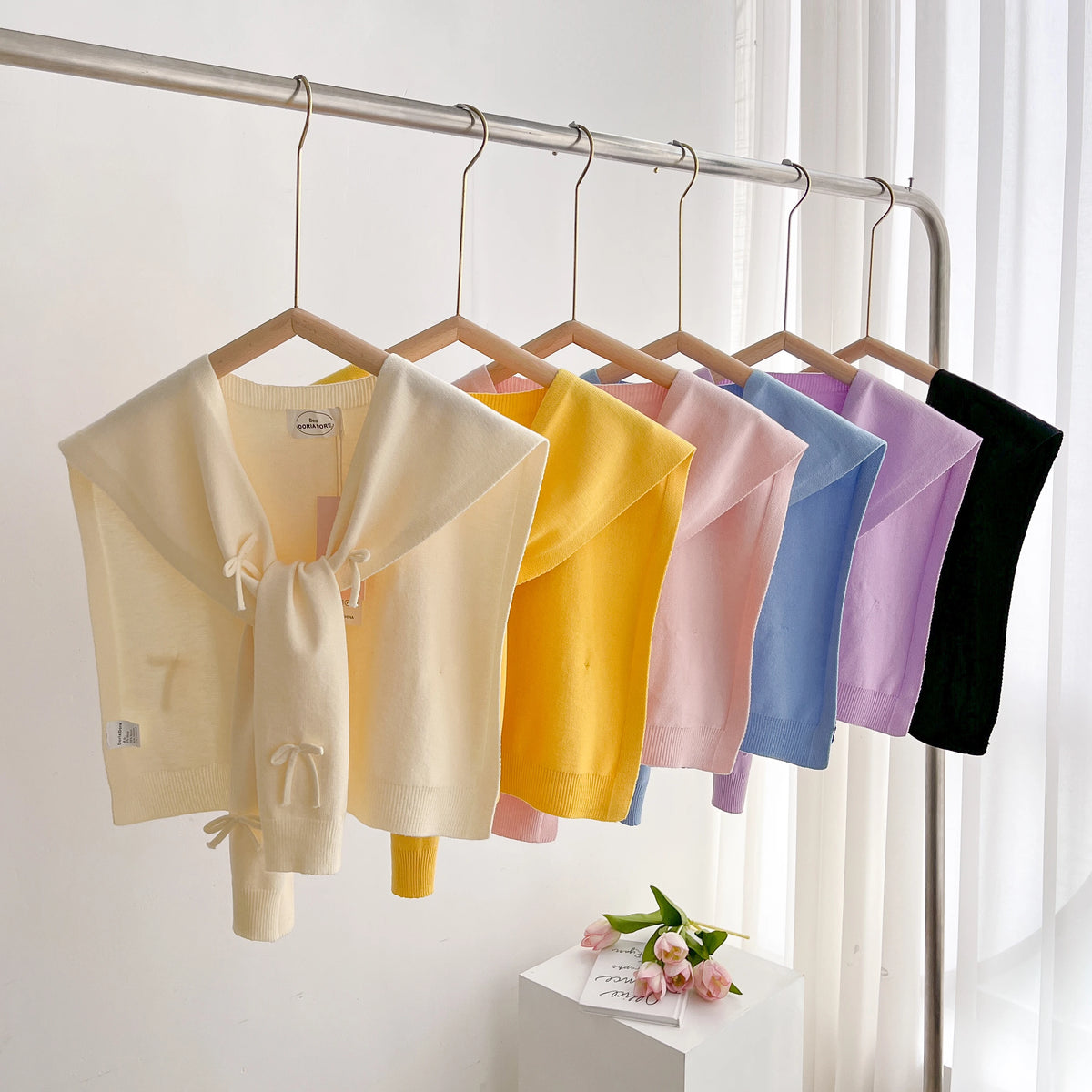 Korean Knitted Shawl Summer Air Conditioning Fake Collar Neck Guard Knit Thin Knotted Cape Shoulder Scarf For Women
