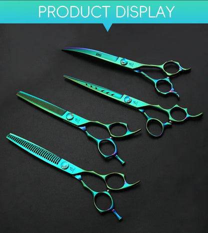 Fenice JP440C 7/7.5 Inch Professional Pet Dogs Grooming Scissors Kits Straight Curved Thinnier Chunker Shears Set For Dogs