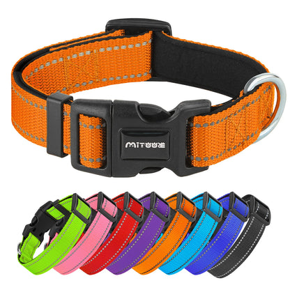 Reflective Adjustable Padded Dog Collar Soft Breathable Pet Neck Strap for Medium Large Dogs Durable Safety Collar for Night