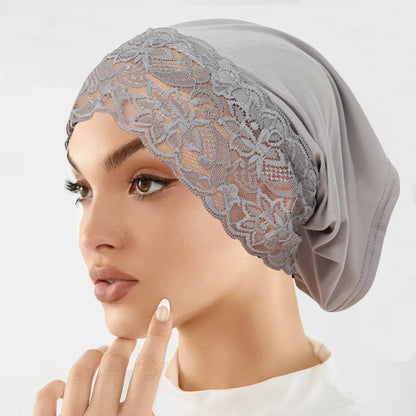 Malaysian Style Lace Hijab Cap, Breathable Undercap for Muslim Women, Elegant Headwear for Daily Prayer