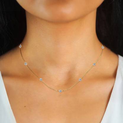 Sweetrain 3mm Moissanite Diamond Necklaces for Women Dainty 18k Gold Plated/925 Sterling Silver Neck Chain Female Trendy Jewelry