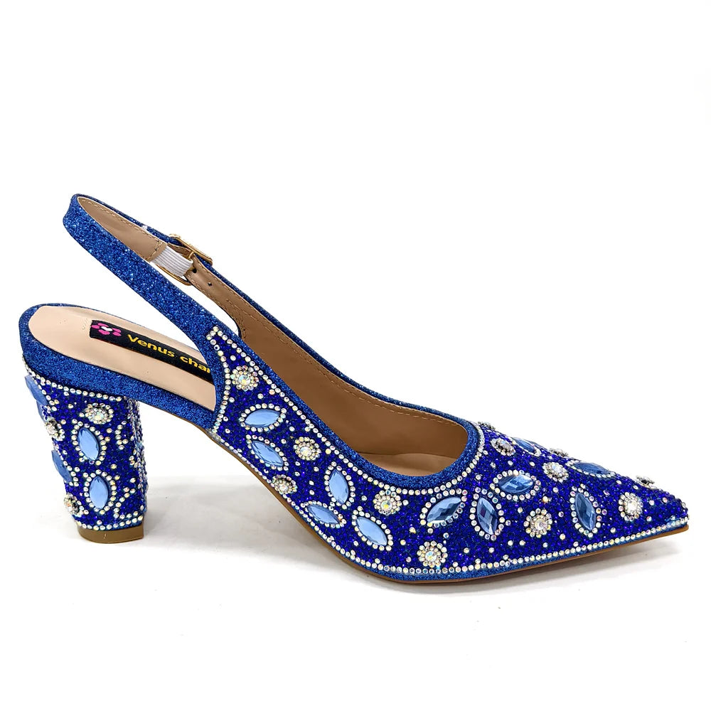 Elegant Women's Nigerian Fashion Pointed-Toe Party Shoe and Bag Set Rhinestone Luxurious Rhinestone Pumps for Special Occasions