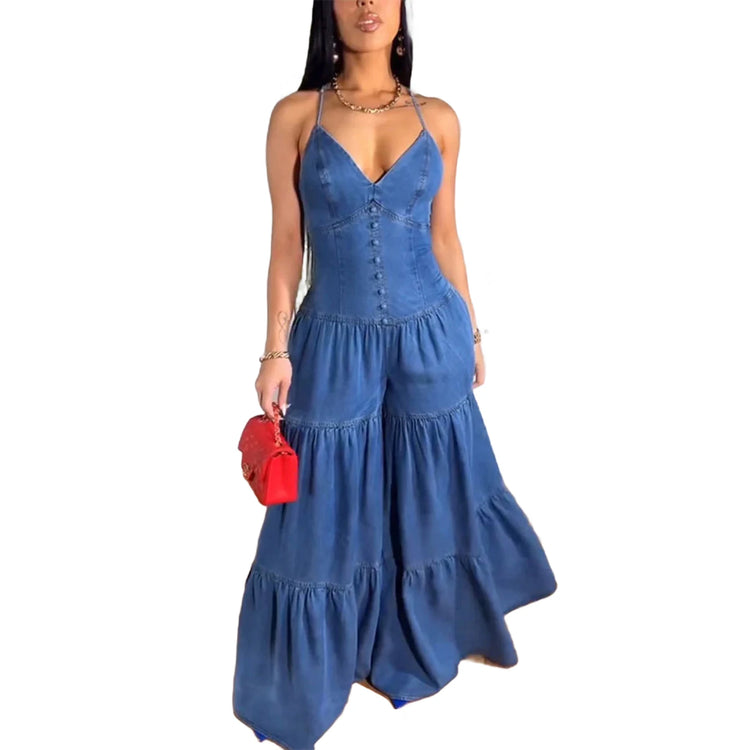 Elegant Jumpsuits for Women 2025 Spring New Plain Elegant Office Lady Loose Ruched Cold Shoulder Hem Wide Leg Jumpsuit Dungarees