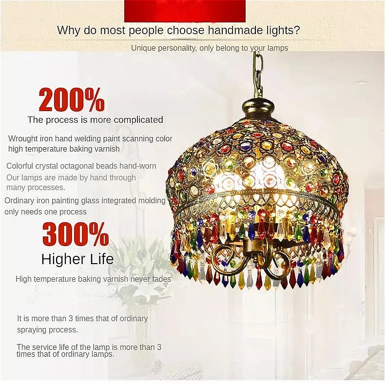 design lamp pendant lighting crystal Bohemia Retro droplight Iron handmade pendant lights for restaurants hanging lights bedroom