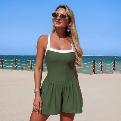 VigoBeviya 2026 Solid Dress Swimwear For Women Beach Backless One Piece Swimsuit Femal Summer Pocket Monokini Lady Bathing Suit