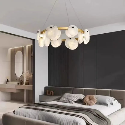 2026 Natural Marble Pieces LED Chandelier Lustre Alabaster Pendant Light Suspension Luminaire Lampen For Foyer Dinning Room