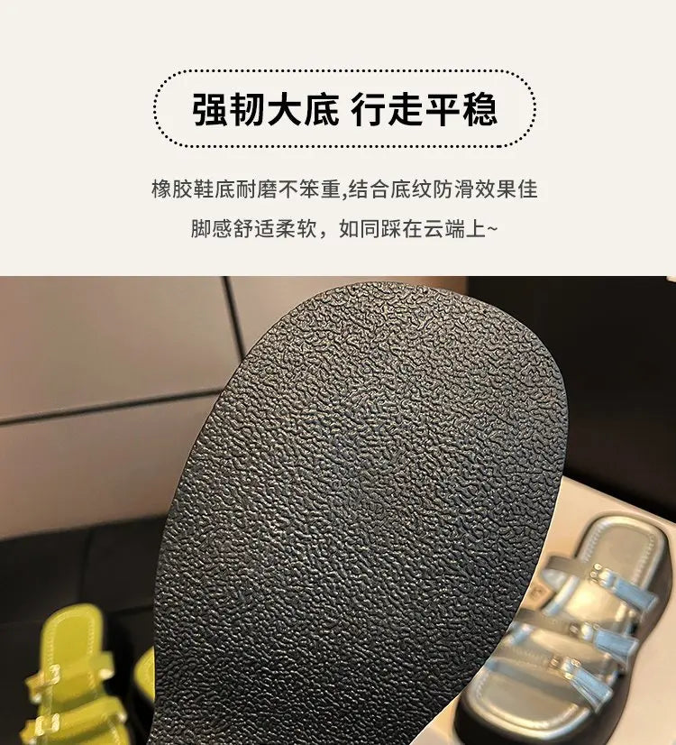 Women Thicken Soled Buckle Strap Sandals Platform High Heel Shoes Ladies Cut-Out Slippers Open Toe Flipflops Silver Beach Slides