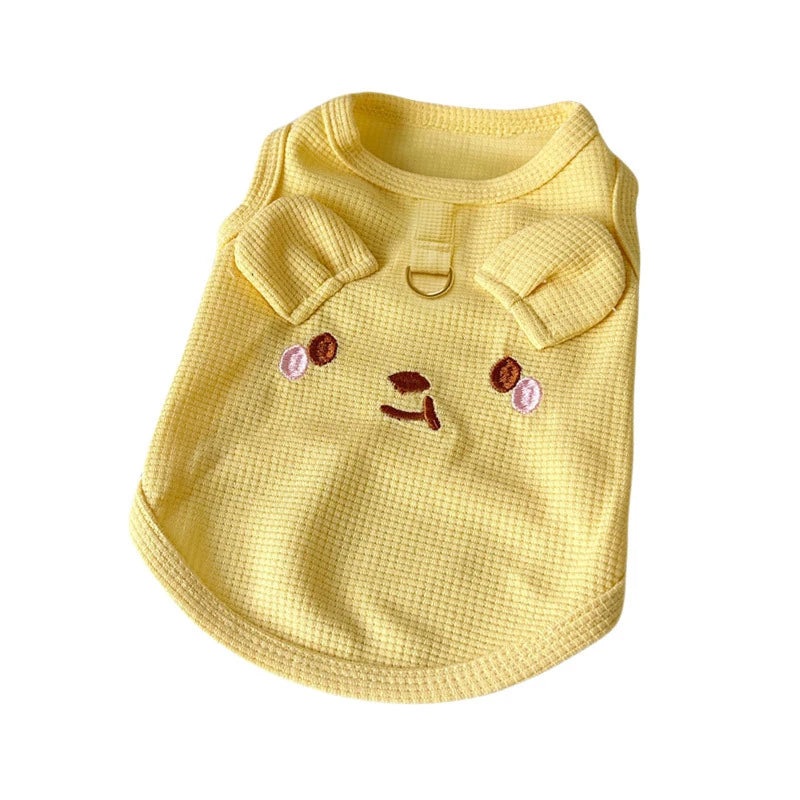 1pc Waffle Knit Pet Vest Cute Puppy Coat Shirts With Leash Ring Adjustable Breathable Dog And Cat Shirt For Spring/summer
