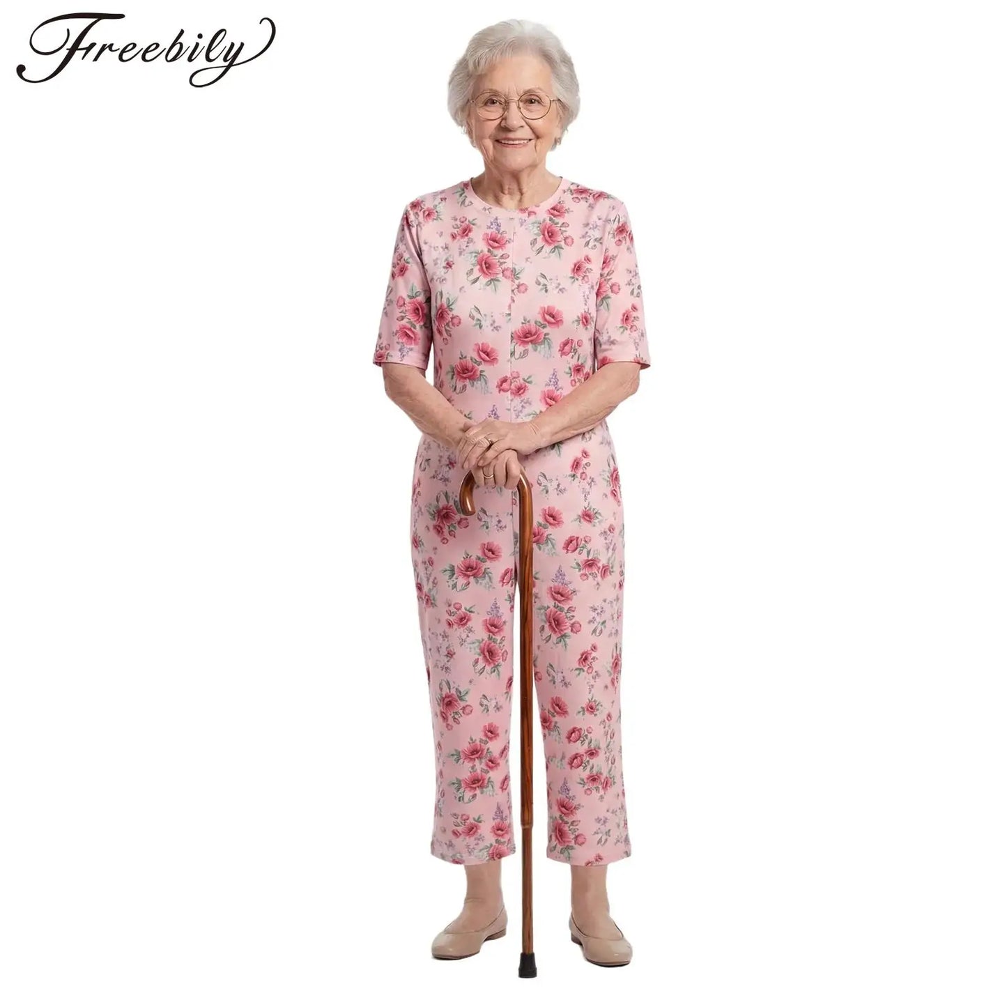 Women Special Need Adaptive Clothing Elderly Alzheimer Dementia Back Zipper Anti-Strip Nursing Jumpsuit Homewear Sleepwear