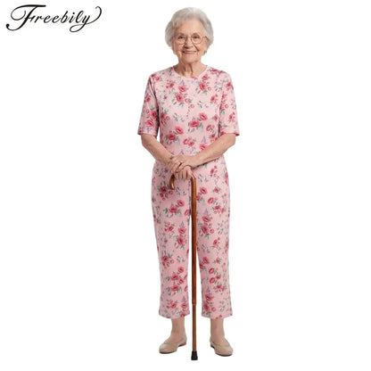 Women Special Need Adaptive Clothing Elderly Alzheimer Dementia Back Zipper Anti-Strip Nursing Jumpsuit Homewear Sleepwear
