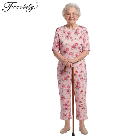 Women Special Need Adaptive Clothing Elderly Alzheimer Dementia Back Zipper Anti-Strip Nursing Jumpsuit Homewear Sleepwear