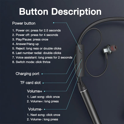 80 Hours Endurance Bass Bluetooth Headset With Microphone Stereo Neckband Headset Sports Headset TF Card
