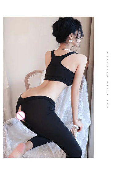 Erotic lingerie Open range sports pants seductive and flirtatious wearing yoga pants externally underwear women Clothing sets