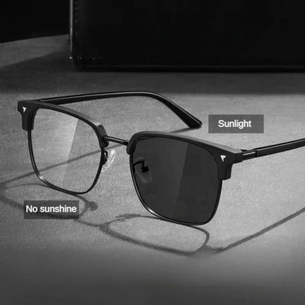 Photochromic Anti Radiation Blue Light Eyeglasses Square Metal Frame Computer Glasses for Women Men Replaceable Lens