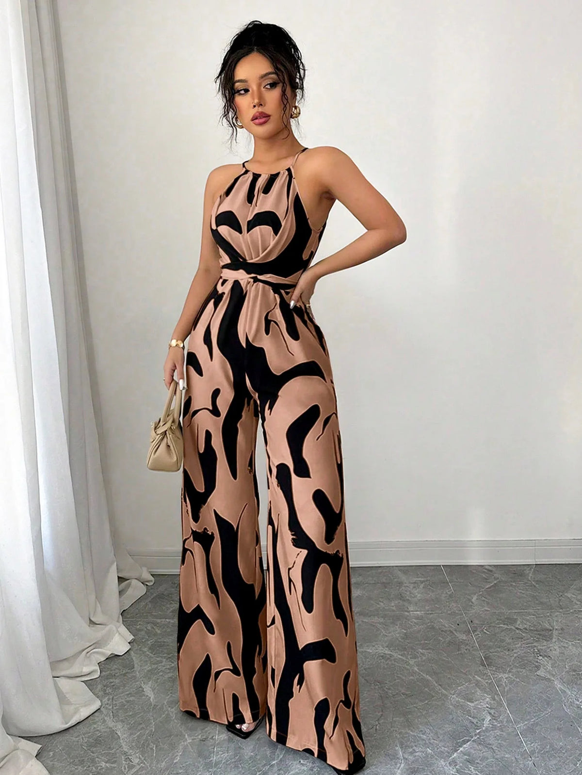 Summer Women's Sexy Halter Neck Jumpsuit Casual Pants Jump Suits For Women Geometric Print Jumpsuit Party Outfits For Women
