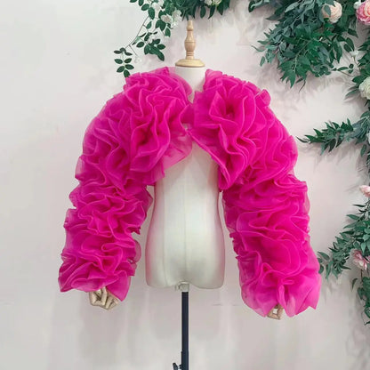 Puff Black Tulle Long Sleeves Jacket Girls Exaggerated Bolero Coat Dark Red Matching Evening Dress Women Formal Elegant Wrap