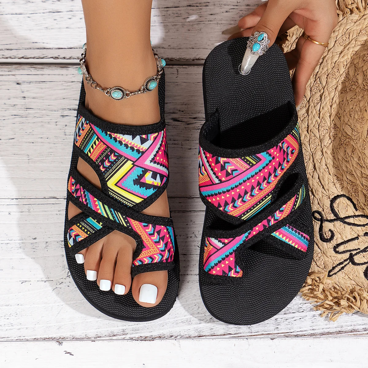 Summer Women Slippers Fashion Platform Sandals Open Toe Slip on Colorful Beach Shoes Ethnic Lightweight Slippers Slides Women