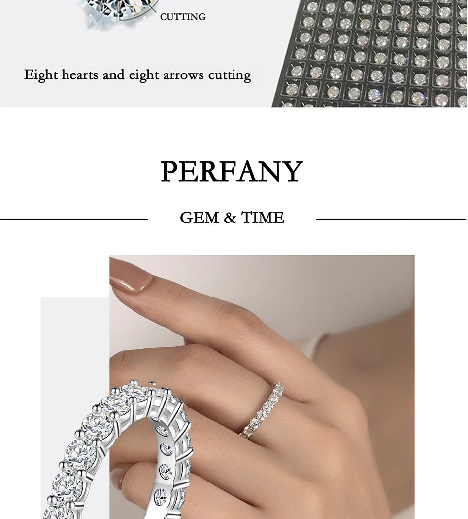 PERFANY 3mm Full Moissanite Ring for Women S925 Pure Silver Eternal Diamond Stackable Engagement Ring Fashion Luxury Jewelry