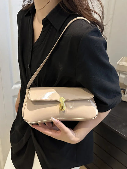 Fashion ladies shiny crossbody bag stylish elegant shoulder bag wine red small underarm bag versatile solid color clutch bag