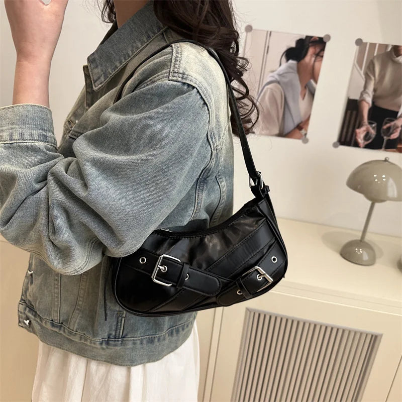Y2K VintagePULeather WomenShoulderBag Small Crossbody Bag for Women Fashion Ladies Underarm Bag Clutch Purse Female Handbag
