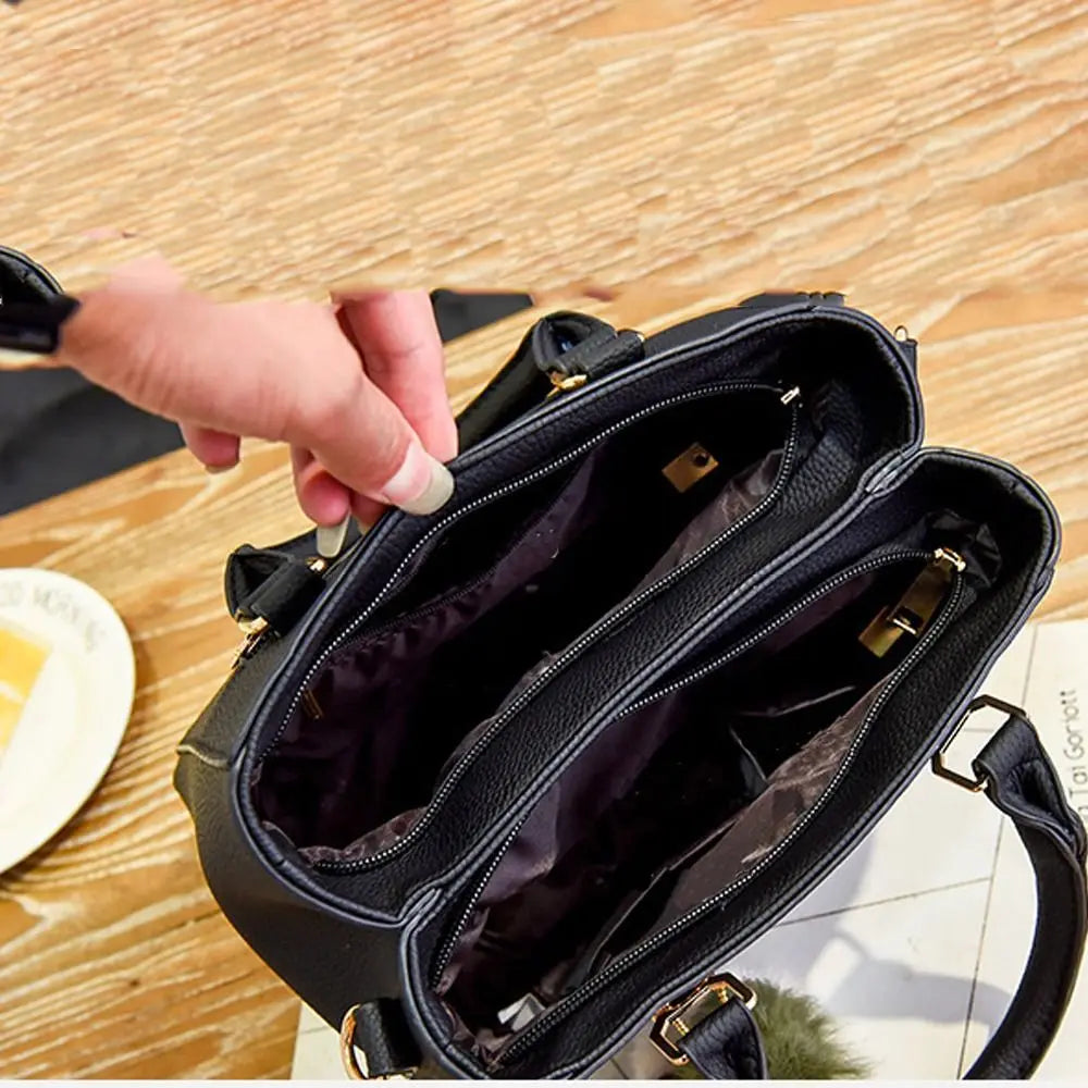 Simple Fashion Shoulder Bags PU Leather Solid Color Embossed Crossbody Bag Large Capacity with Pendant Female Messenger Bag