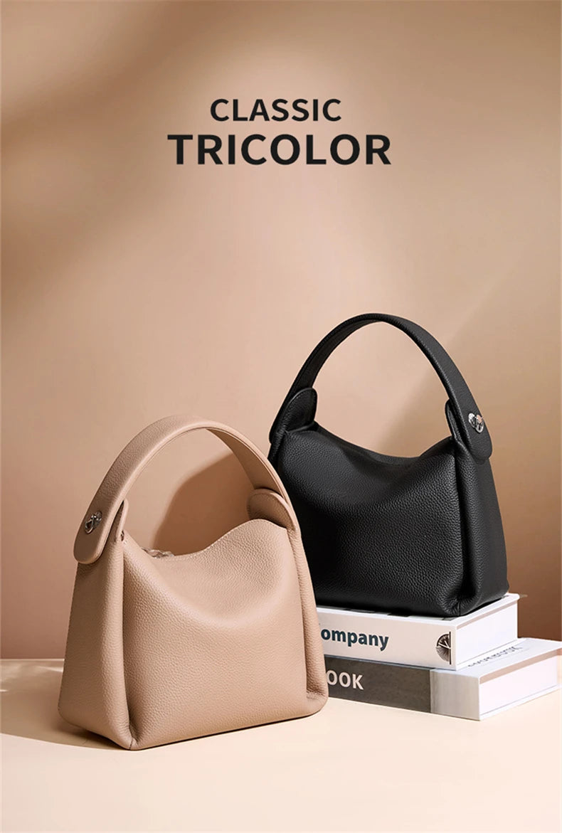 Burminsa Cowhide Genuine Leather Tote Shoulder Bags For Women 2026 Luxury Designer Crossbody Purses Bucket Work Ladies Handbags