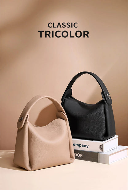 Burminsa Cowhide Genuine Leather Tote Shoulder Bags For Women 2026 Luxury Designer Crossbody Purses Bucket Work Ladies Handbags