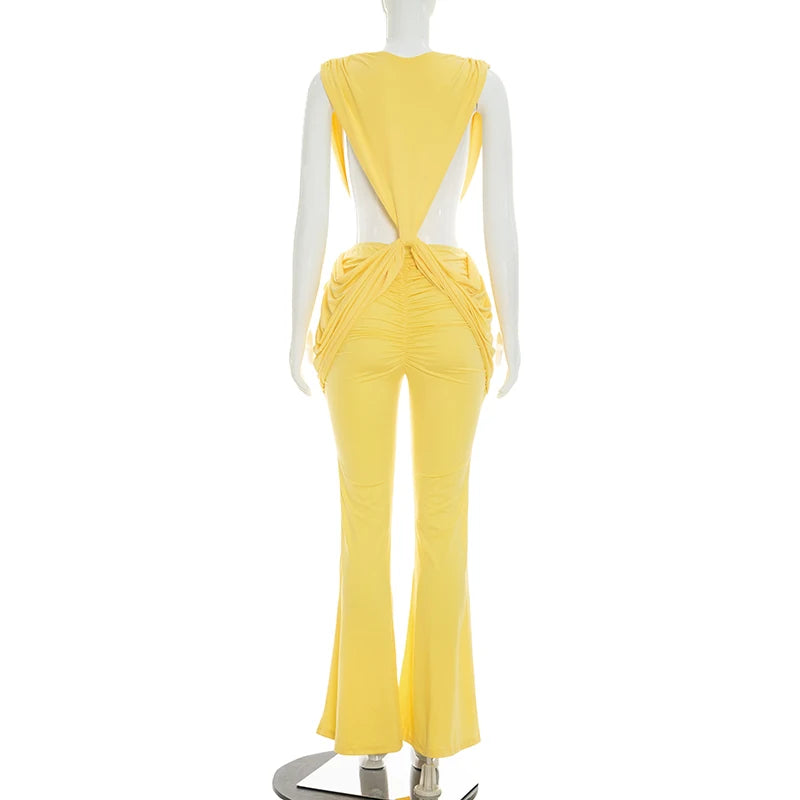 Sexy hot girl solid color layered hanging feeling low neck sleeveless jumpsuit pants
