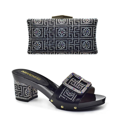 Latest African Shoes and Matching Bags Italian Nigerian Women Wedding Shoes and Bag Set with Rhinestone Luxury Designer Pumps