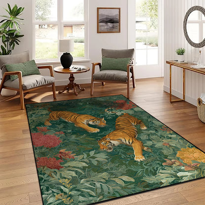 Chinese Style Retro Tiger Pattern Living Room Carpet Oriental Classical Decoration Lounge Sofa Rug Bedroom Non-slip Washable Mat