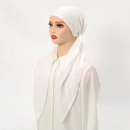 Muslim Solid Color Hijab Caps for Women Innovative Design Long Cotton Linen Soft Elasticity Head Scarf Female Handkerchief