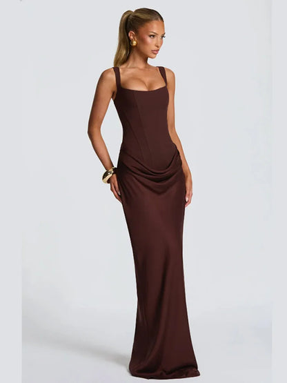 Solid Pleated Strapless Women's Dress Backless Off-shoulder High Waist Split Female Dresses 2026 Sexy Summer Evening Party Gown
