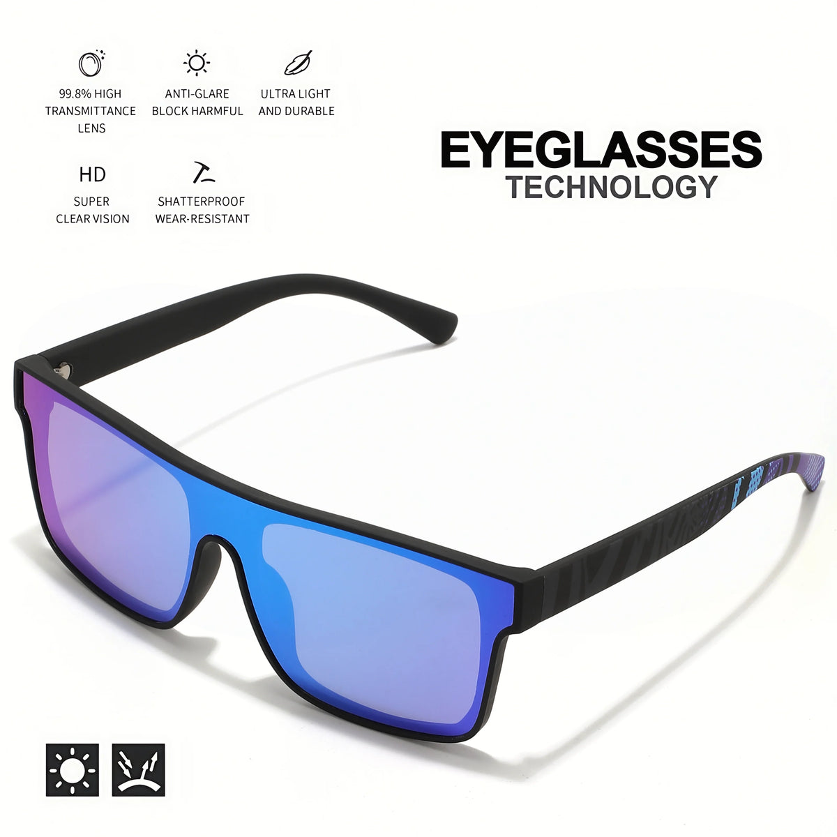 2PCS Classic Fashion Square Sunglasses - Patterned Temples, UV400 Unisex for Cycling, Running & Travel