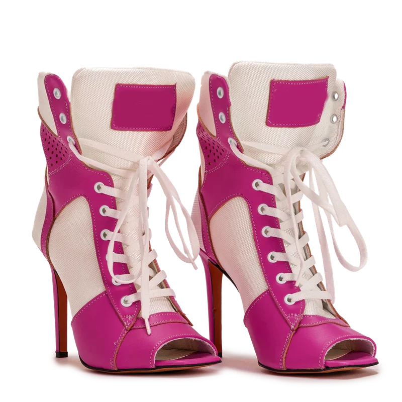 Peep Toe Corss Tied Patchwork Ankle Boots Sexy Square Toe Thick Heel New Arrivals Fashion Women Runway Shoes