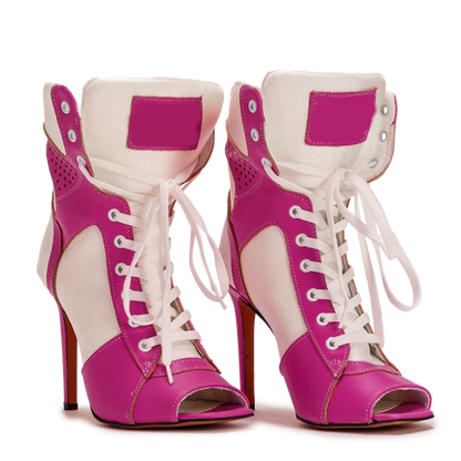 Peep Toe Corss Tied Patchwork Ankle Boots Sexy Square Toe Thick Heel New Arrivals Fashion Women Runway Shoes