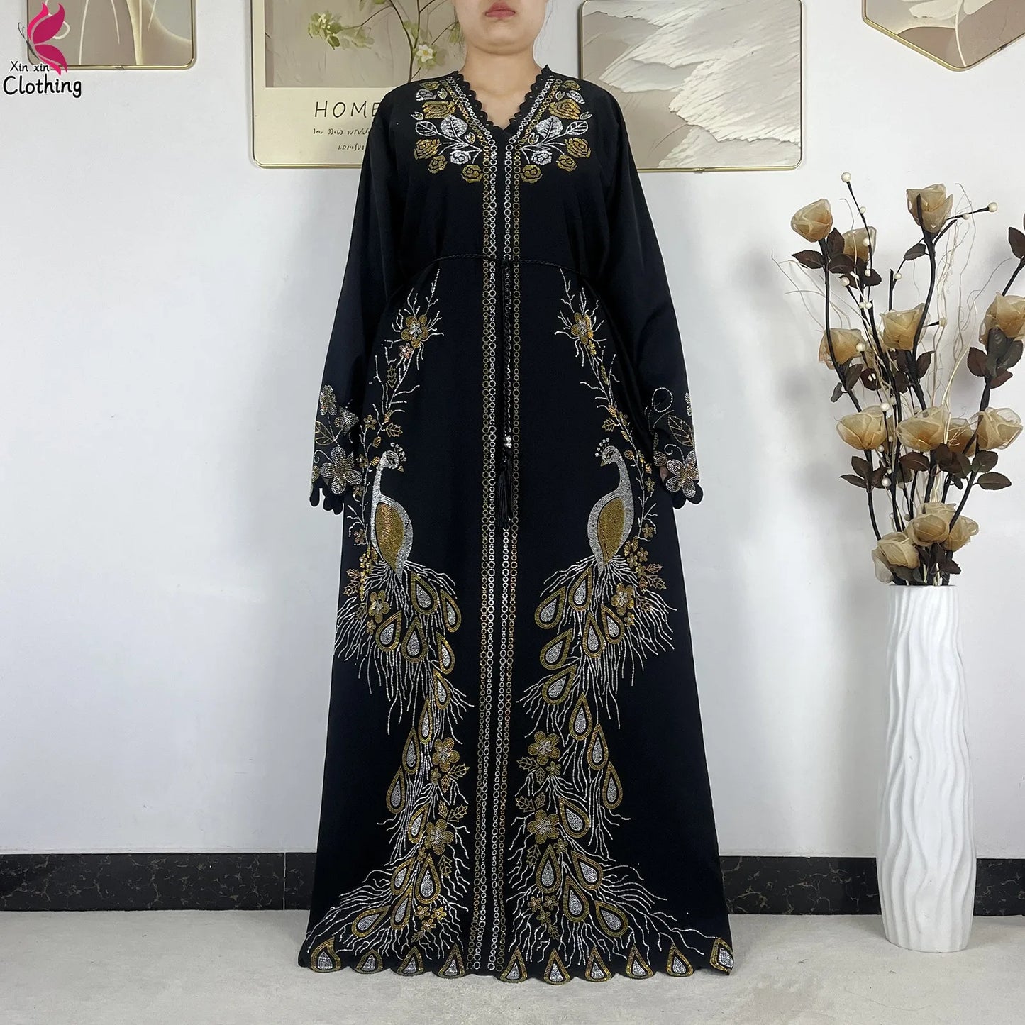 2026New Dubai Muslim Women Modest Dress Diamond Chiffon Elegant Arabic Femme Hijab African Abaya Islamic Long Sleeve Turkey Robe