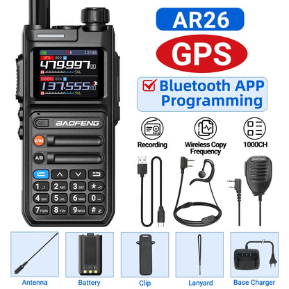 Baofeng AR-26 GPS Walkie Talkie Multi-Band Long Range Wireless Copy Frequency Air Band NOAA Type-C Charger For Camping Ham Radio