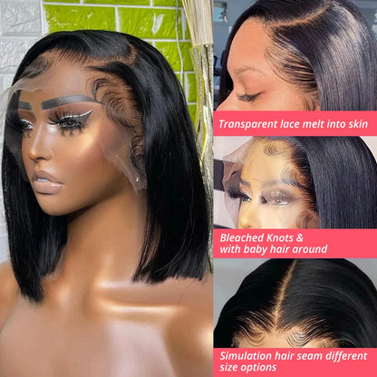 BOB Lace Front Wig Human Hair Straight 200% Full Density 13x4 HD Transparent Lace Frontal Wigs Bob Hair Lace Front Wig For Women