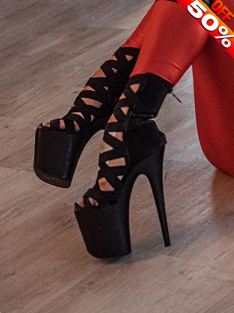 Sexy Strip Pole Dance Rome Crossdresser High Heel Nightclub Sexy Cool Boots 15cm Hate High Exotic Walking 20cm Platform Female