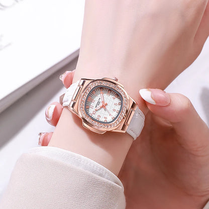 Cross border hot selling fashionable casual square diamond studded belt digital quartz women's student decoration watch