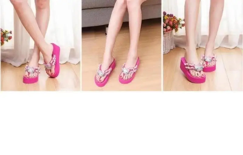 Sanrio Hello Kitty Y2K Soft Flip Flop Sandals Beach Slides Shoes Women Casual Wedge High Heels Platform for Slippers Ladies Gift