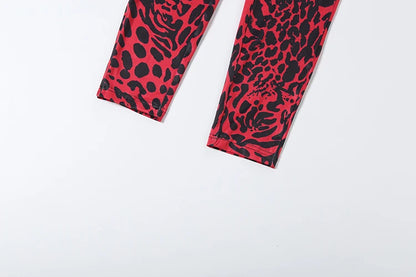 Kliou Leopard Print Jumpsuits Woman Low-Neck Full Sleeve Hollow Waistless Design Hot Girls High Street Fashion Style Overalls