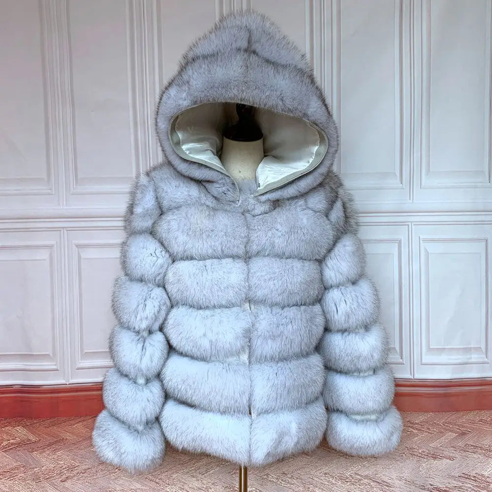 Fur Coat Women's Winter Coats Overcoat Female Fur Jackets For Women Long Sleeves Hood womans Real fur coats Real Fur Clothing