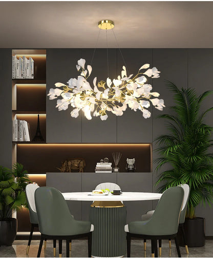 Modern Ceramics Chandeliers Home Ginkgo Biloba Decoration Villa Living Room Lighting Pendant Lamps Indoor Hanging Lights Fixture