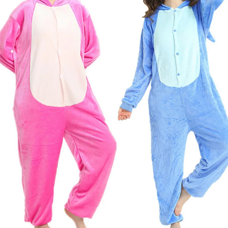 Children's One-Piece Sleep Adult Flannel Cartoon Animal Blue Pajamas Children's Performance Onesie