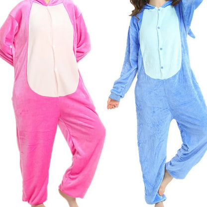 Children's One-Piece Sleep Adult Flannel Cartoon Animal Blue Pajamas Children's Performance Onesie