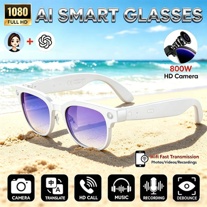 AI Smart Glasses 800W Anti Shake HD Camera Video Recording Languages Translation Sunglasses Bluetooth Call Music Play Man Women