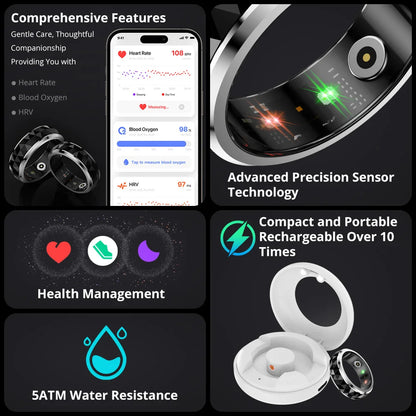COLMI R11 Ceramic Smart Ring for Men, Fidget Spinner Anxiety Relieve Ring with Charging Case, Health Monitor, 5ATM Waterproof