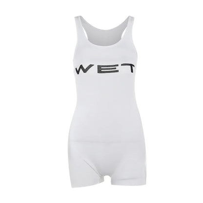 Letter Print Catsuit White One Piece Romper Women Jumpsuit Tank Top Short Playsuit Bodycon Ropa De Mujer Summer Outfits Bodysuit